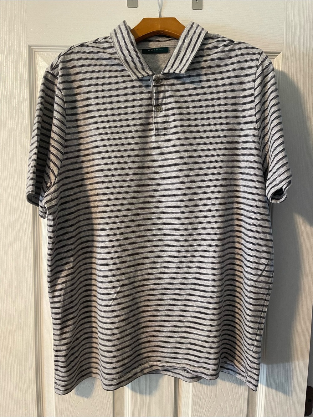 Perry Ellis Men’s Short-Sleeve Striped Polo - White & Black